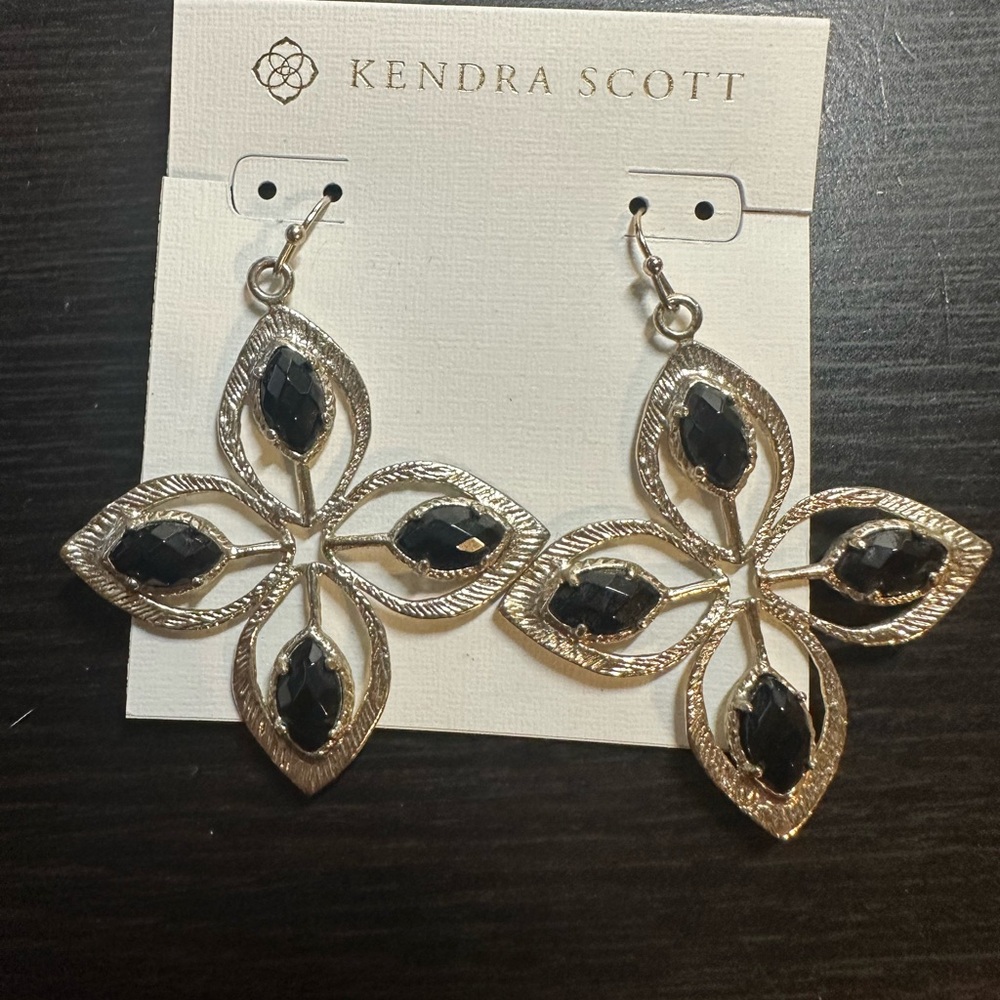 EUC Uber Vintage Kendra Scott Gold/Black Mary Halden Earrings - HTF - Picture 5 of 7